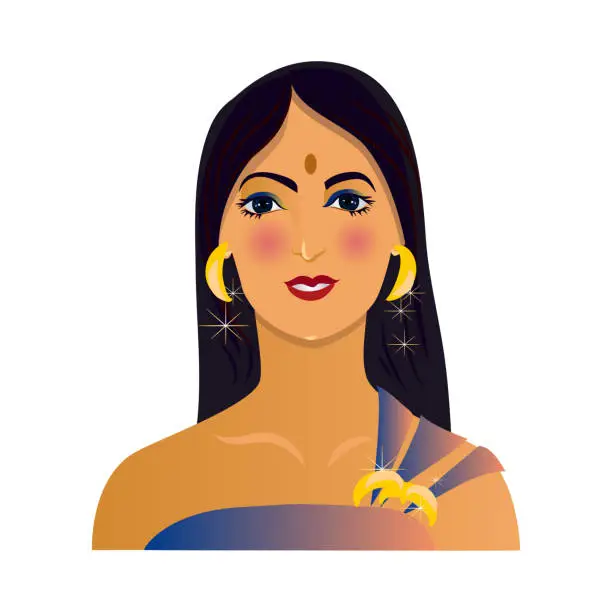 Vector illustration of Modern avatar of beautiful indian woman with golden jewelry