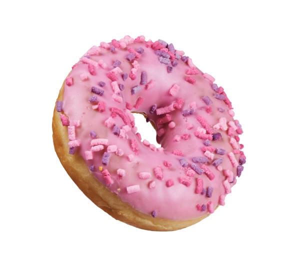 istock red glazed round donut with sprinkles isolated. Side view 1206809233