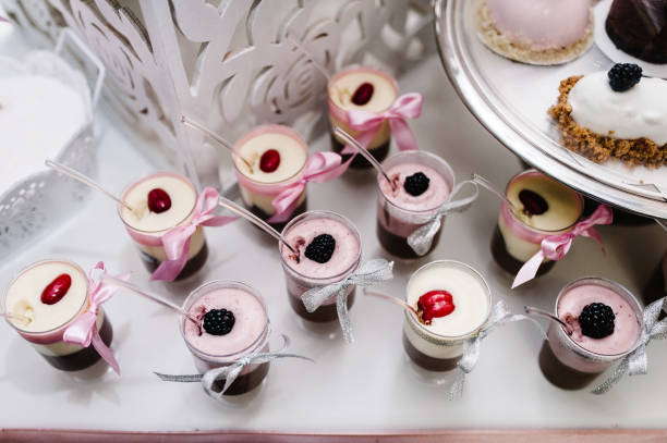 istock Candy bar. Table with sweets, candies, dessert. Delicious reception. Celebration concept. Top view. 1206809870