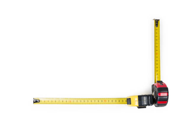 istock Self-retracting tape measure with rulers arranged horizontally and vertically 1206810906