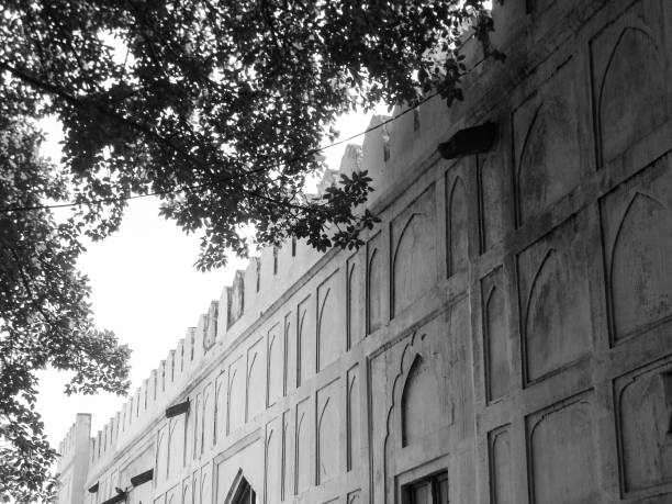 istock Black & White Old Architecture inside Red Fort in Delhi India, Famous Red Fort inside view 1206811447