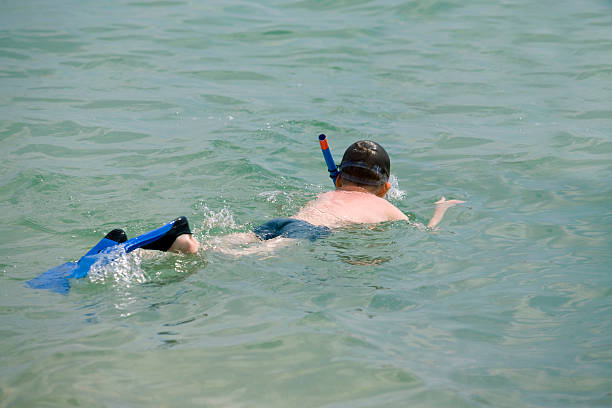 istock Boy swims with mask and tube 120681197