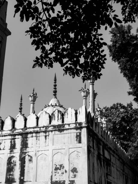 istock Black & White Old Architecture inside Red Fort in Delhi India, Famous Red Fort inside view 1206812099