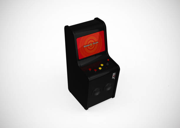 istock Arcade Machine Insert Coin Screen Retro Gaming Style With Joystick and Buttons 3D Render 1206812135