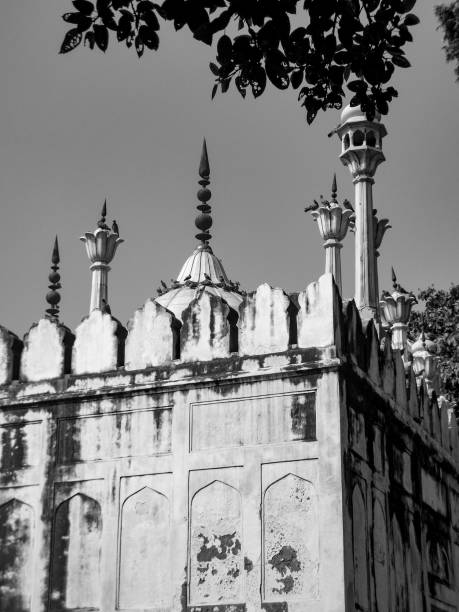 istock Black & White Old Architecture inside Red Fort in Delhi India, Famous Red Fort inside view 1206812644