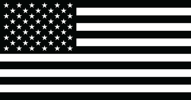 ilustraciones, imágenes clip art, dibujos animados e iconos de stock de bandera americana. - blanco y negro