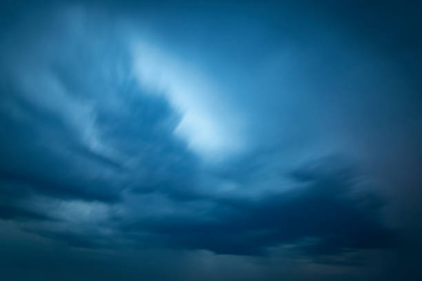 Lightning in the dark night sky over during a summer thunderstorm in Flevoland, The Netherlands