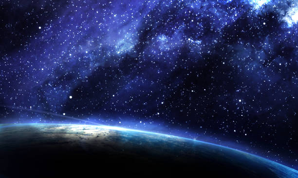 istock cosmic abstract illustration, blue planet Earth and nebula, shining stars, 3D - image 1206814656