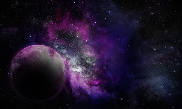 istock cosmic abstract illustration, purple planet and nebula, 3D - image 1206814661