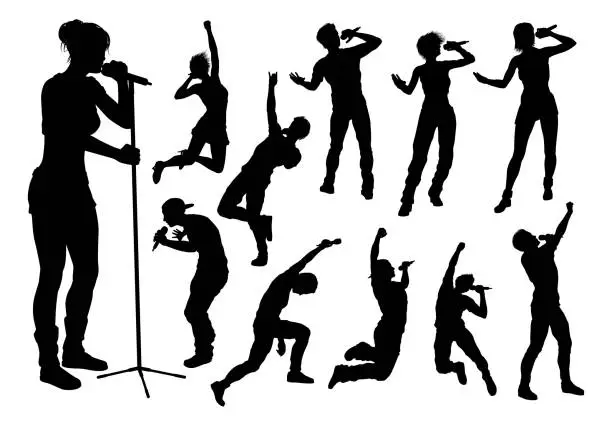 Vector illustration of Singers Pop Country Rock Hiphop Star Silhouettes