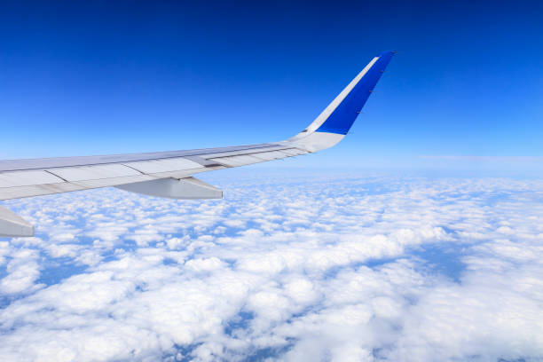 istock Airplane flying at high altitude and beautiful high-altitude clouds in spring 1206822428