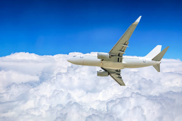istock Airplane flying at high altitude and beautiful high-altitude clouds in spring 1206822576