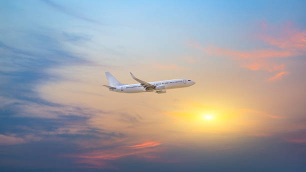 istock High-altitude airplane and beautiful sky at dusk 1206823622