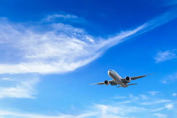 High-altitude airplane and beautiful sky in spring,China