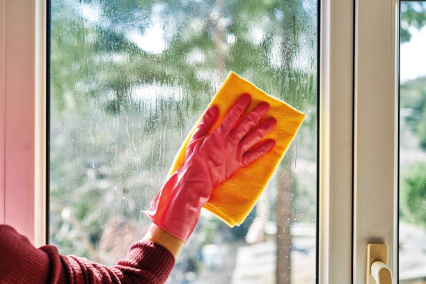 istock Woman is cleaning window. 1206824355