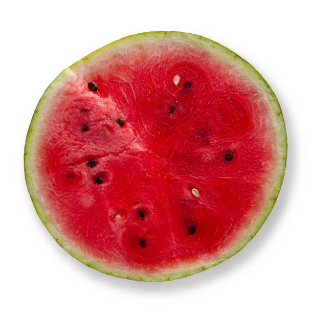 istock Sliced ripe Watermelon isolated on white background. Copy space, top view. 1206824628