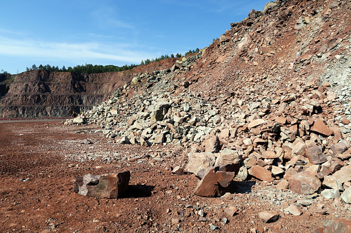 View in an Open pit mine for rocks. Mining industry.