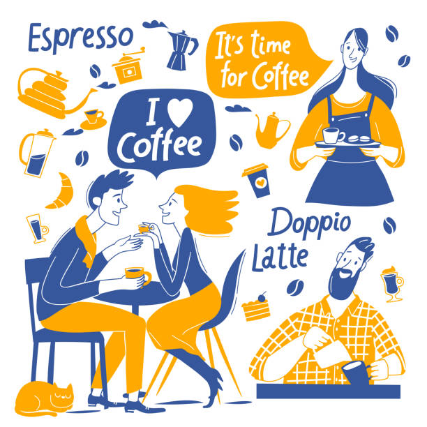 Bекторная иллюстрация Я люблю кофе мотивационный вектор дизайн с бариста и кофе элементов и надписей