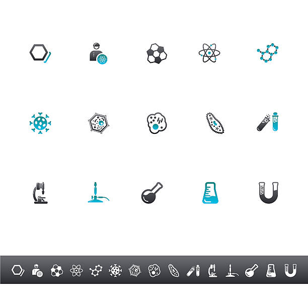 Chemistry And Biology Icons | Blue Grey A set of 15 simple blue and grey icons on white background for your designs and presentations. human cells stock illustrations