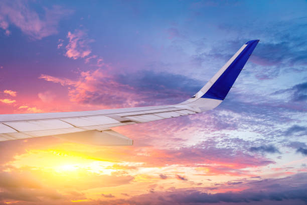 istock High-altitude airplane and beautiful sky at dusk 1206827256