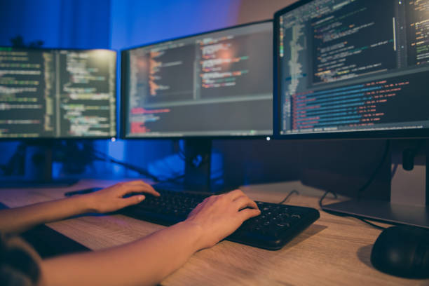 istock Cropped close up photo of programmer using C overtime to write code for new software to be used in corporate system 1206828825