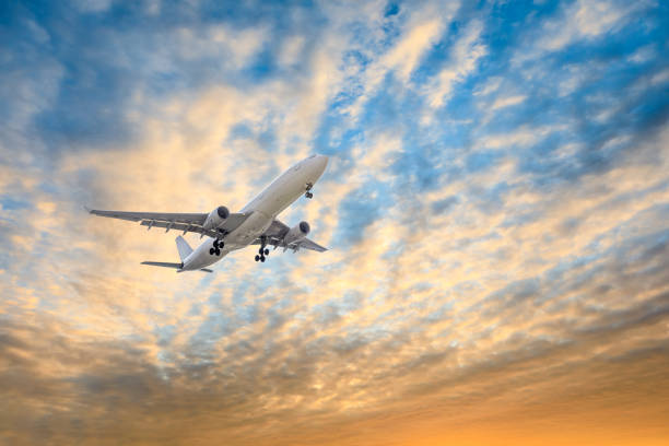 istock High-altitude airplane and beautiful sky at dusk 1206829974