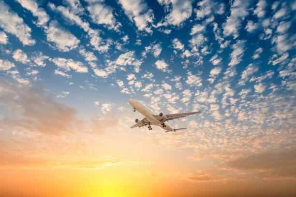 istock High-altitude airplane and beautiful sky at dusk 1206830303