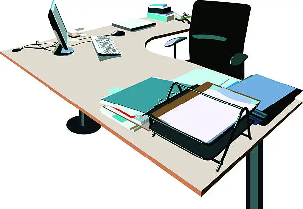 Vector illustration of office table with white background