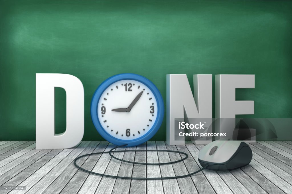 Done Word Inmage 3d Word Done With Clock On Chalkboard Background 3d Rendering Stock ...