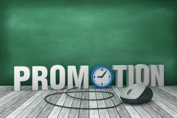 istock 3D Word PROMOTION with Clock on Chalkboard Background - 3D Rendering 1206832145