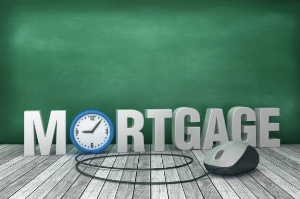 istock 3D Word MORTGAGE with Clock on Chalkboard Background - 3D Rendering 1206832196