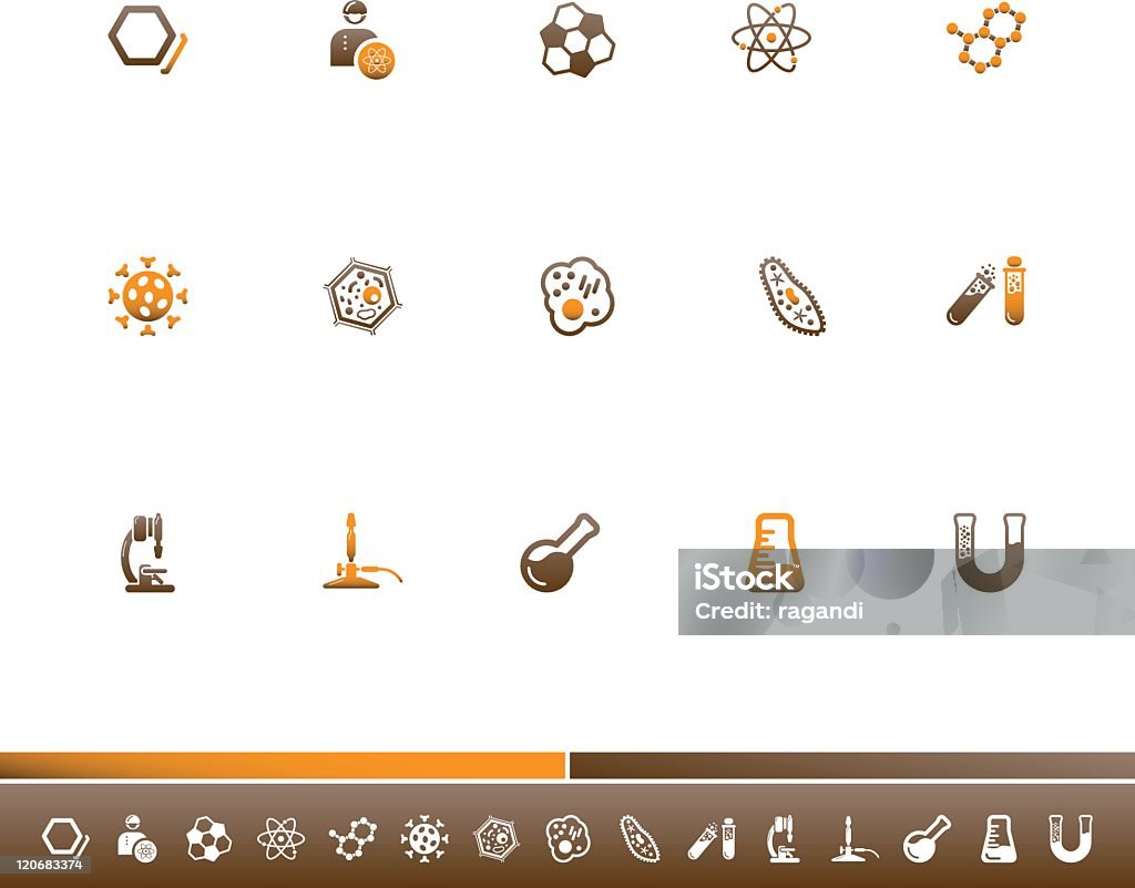 Chemistry And Biology Icons | Orange Brown A set of 15 simple orange and brown icons on white background for your designs and presentations. Biological Cell stock vector