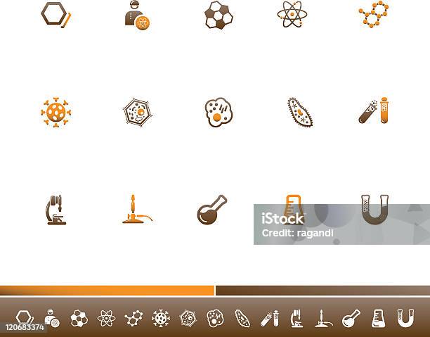 Chemistry And Biology Icons Orange Brown Stock Illustration - Download Image Now - Biological Cell, Human Cell, Microscope