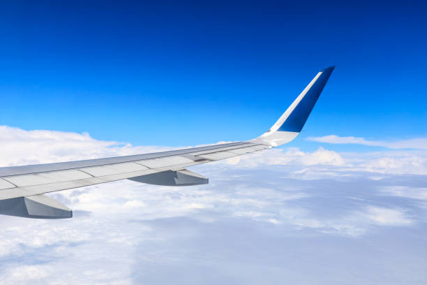 istock Airplane flying at high altitude and beautiful high-altitude clouds in spring 1206835750