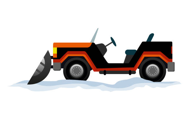 Equipment cleans the road from the snow. Road works. Snow plow equipment isolated on white background. Snow plow mini tractor, snowblower transportation.