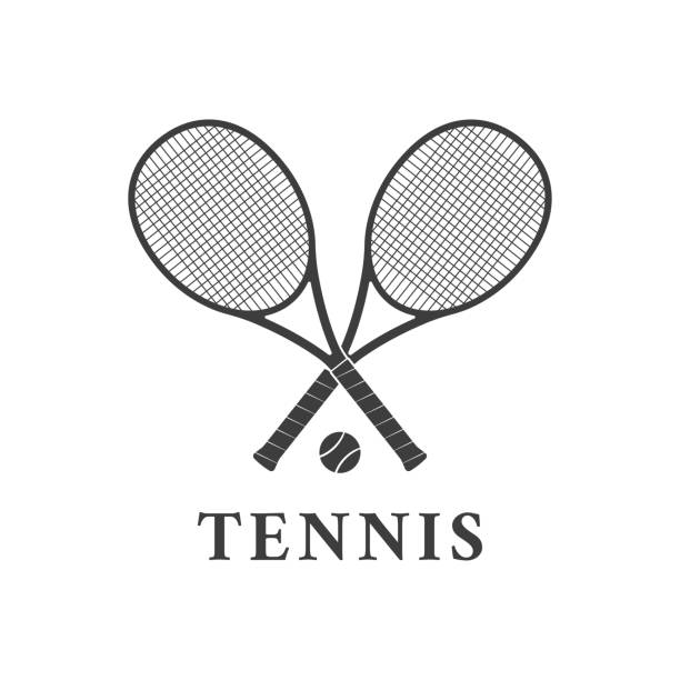 Tennis logo design or icon with two crossed rackets and tennis ball. Vector illustration.