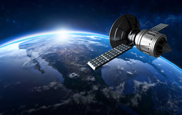 istock 3D render of GPS satellite in orbit around the world 1206838476