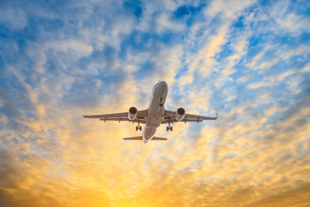 istock High-altitude airplane and beautiful sky at dusk 1206839454