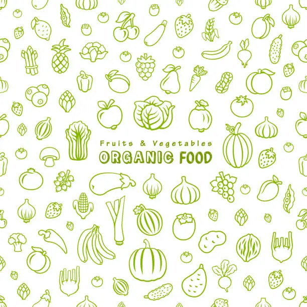 Vector illustration of Fruits and Vegetables. Organic Food.