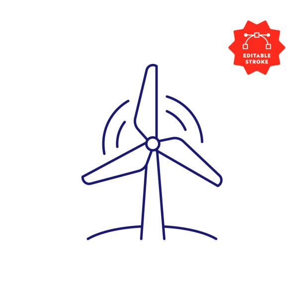 illustrazioni stock, clip art, cartoni animati e icone di tendenza di icona della linea della turbina eolica con corsa modificabile e pixel perfect. - pale eoliche