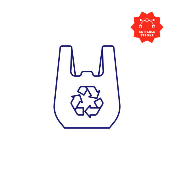 Recycleable Bag Line Icon with Editable Stroke and Pixel Perfect. Recycleable Plastic Shopping Bag Single Icon with Editable Stroke and Pixel Perfect. plastic bag stock illustrations