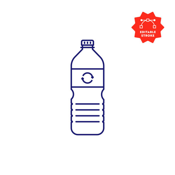 recyclingbare kunststoff wasser flasche linie icon mit editierbaren strich und pixel perfekt. - wasserflasche stock-grafiken, -clipart, -cartoons und -symbole