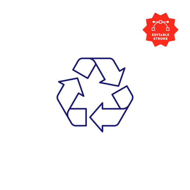 Recycling Symbol Line Icon with Editable Stroke and Pixel Perfect. Recycle Sign Single Icon with Editable Stroke and Pixel Perfect. recycled material stock illustrations
