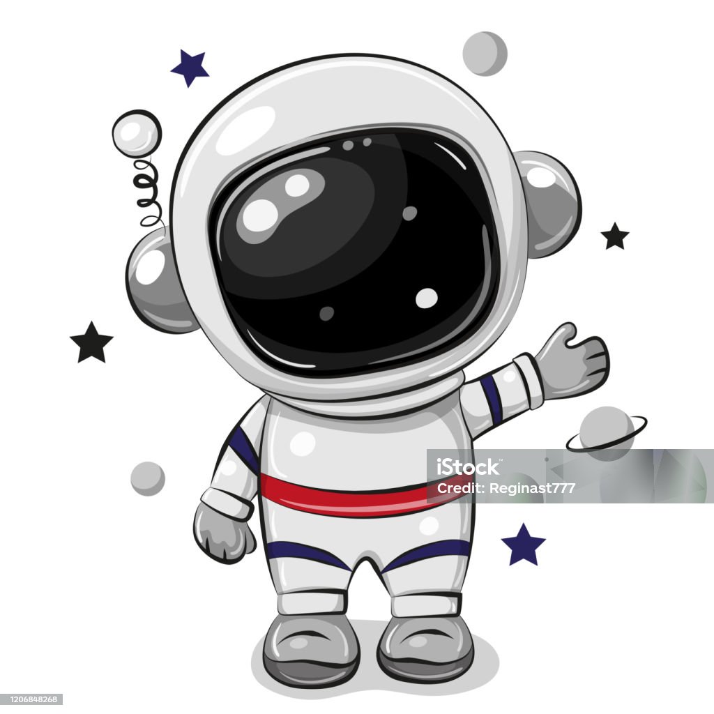 Astronauta de dibujos animados aislado sobre un fondo blanco - arte vectorial de Astronauta libre de derechos