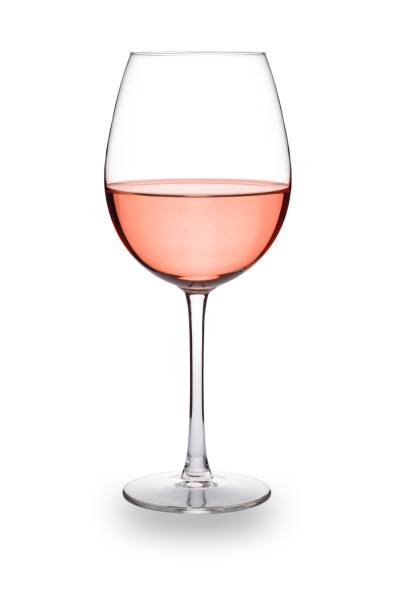 unico elegante bicchiere di vino rosato, in vetro stile ciotola, isolato su bianco - glass foto e immagini stock