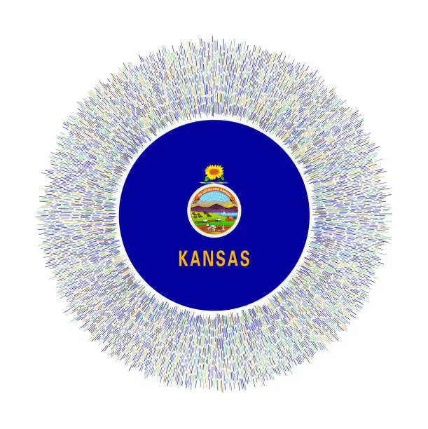 Vector illustration of Flag of Kansas with colorful rays.