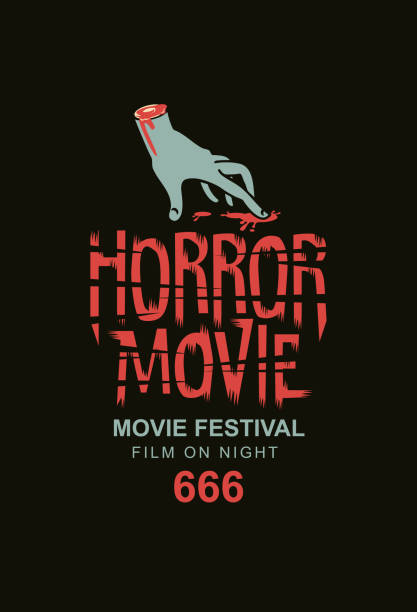 ilustraciones, imágenes clip art, dibujos animados e iconos de stock de cartel de cine de miedo, festival de cine de terror - juego del ahorcado