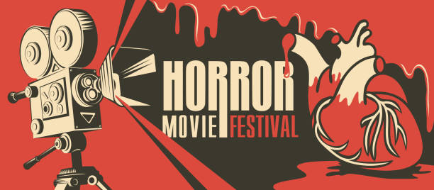 ilustraciones, imágenes clip art, dibujos animados e iconos de stock de festival de cine de terror, cartel de cine de miedo - juego del ahorcado