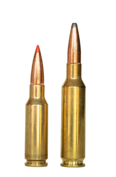 istock Two 6.5 diameter centerfire rifle cartridges on white 1206850809