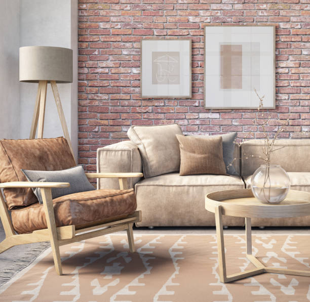 istock Bohemian living room interior - 3d render 1206851696